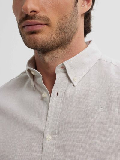 CAMISA LINO PATA GALLO BEIGE