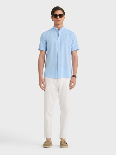 CAMISA LINO M.CORTA MAO CELESTE