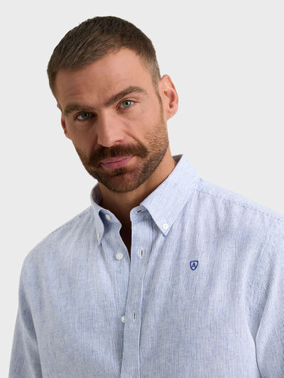 CAMISA LINO MIL RAYAS AZUL MARINO