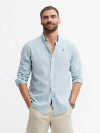 CAMISA LINO 500 RAYAS VERDE