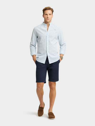 CAMISA LINO RAYAS MAO AZUL