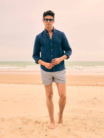 CAMISA LINO C.BOTON AZUL MARINO