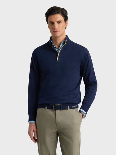 JERSEY BUTTON COLLAR AZUL MARINO