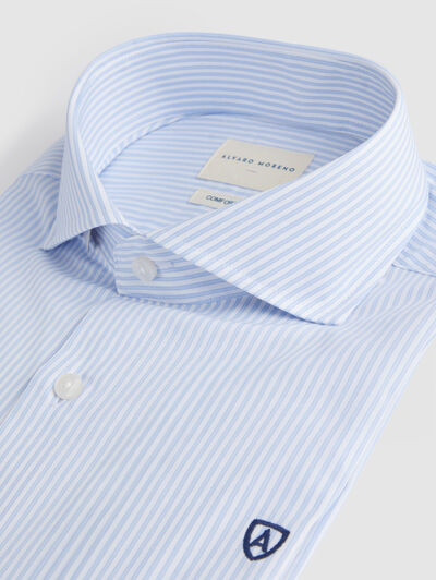 CAMISA COMFORT RAYAS CELESTE
