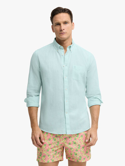 CAMISA LINO BOLSILLO VERDE AGUA