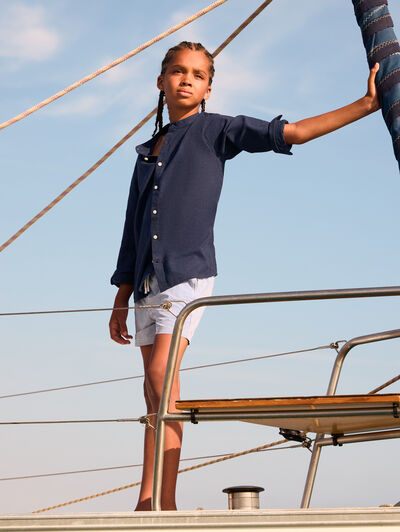 CAMISA LINO MAO KIDS AZUL MARINO