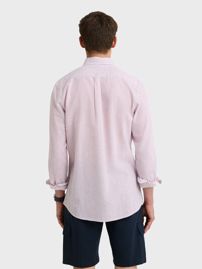 CAMISA LINO STRIPES BURDEOS