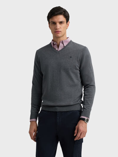 JERSEY V-NECK BASIC GRIS