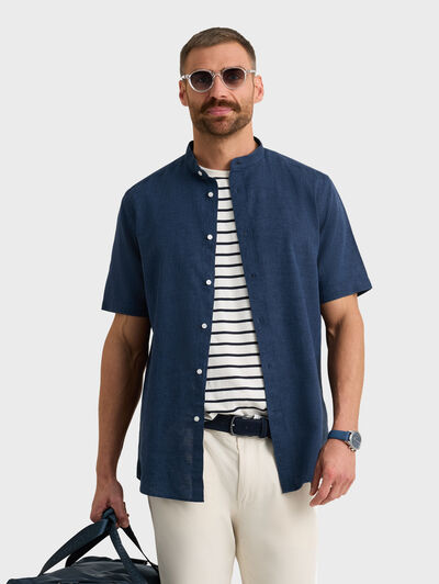 CAMISA LINO M.CORTA MAO AZUL MARINO