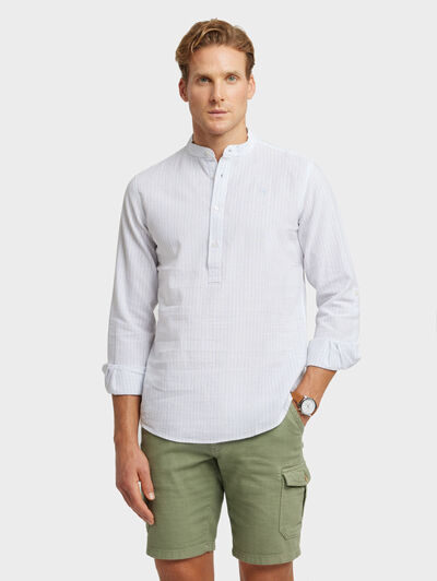 POLERA LINO RAYAS MAO CELESTE