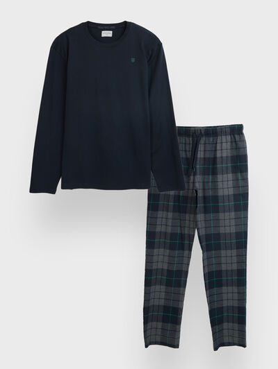 PIJAMA FRANELA CUADROS AZUL MARINO