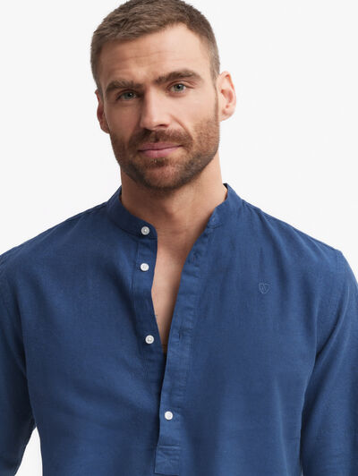 CAMISA LINO C.MAO AZUL MARINO