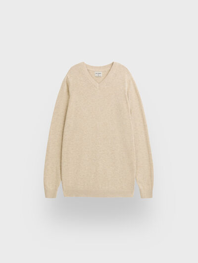 JERSEY V-NECK KIDS BEIGE