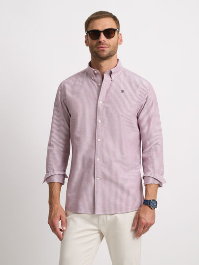 CAMISA OXFORD RAYAS DOWN BURDEOS