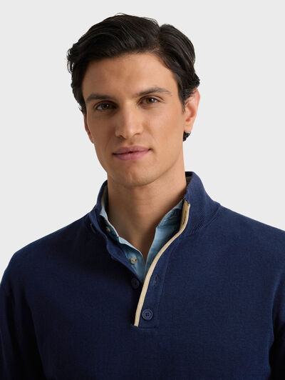 JERSEY BUTTON COLLAR AZUL MARINO