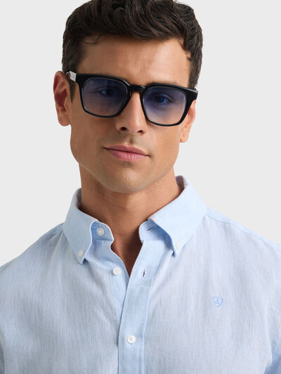 CAMISA LINO C.BOTON CELESTE