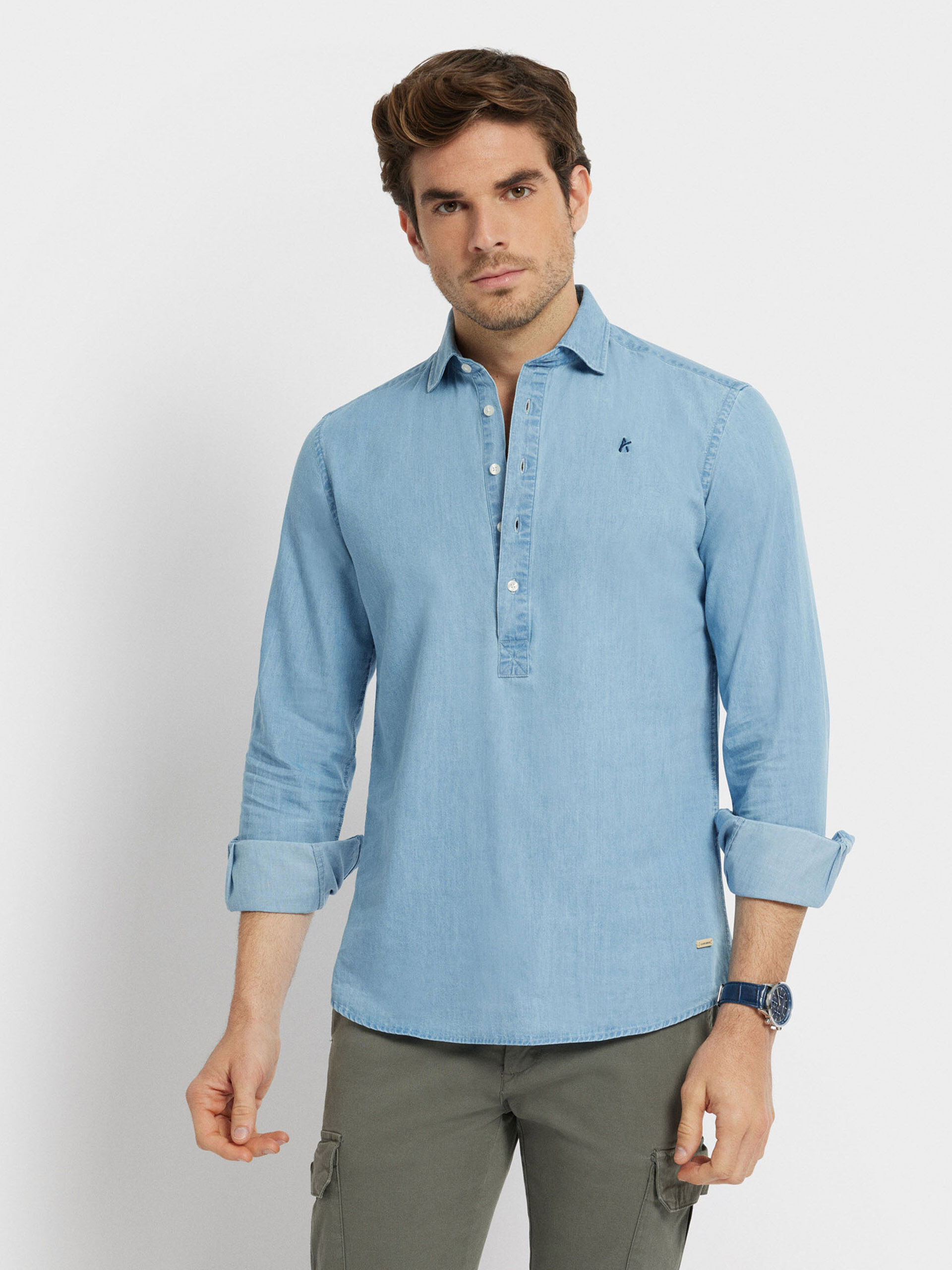 CAMISA POLERA DENIM CELESTE