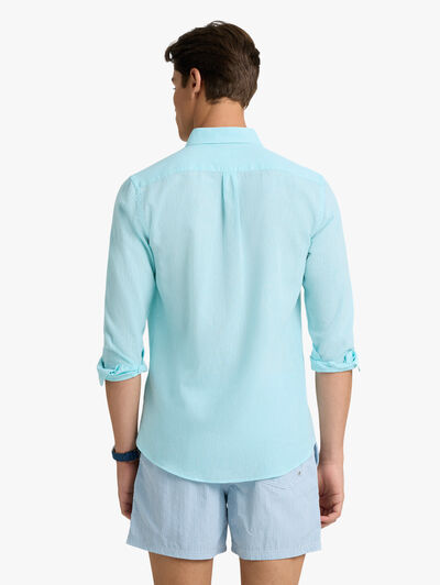 CAMISA LINO BOLSILLO TURQUESA