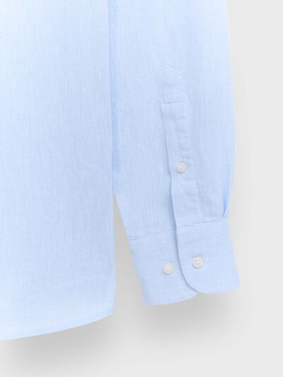 CAMISA LINO C.BOTON CELESTE