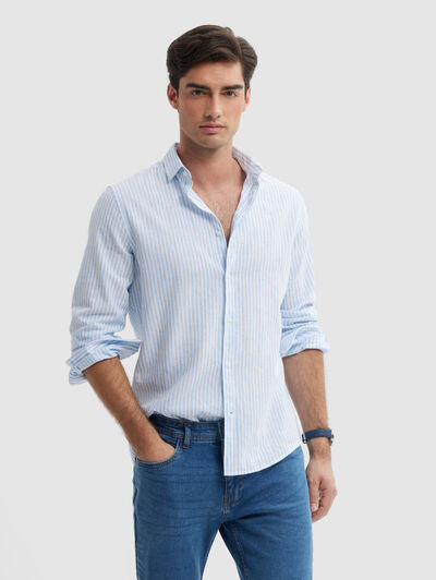 CAMISA LINO RAYAS AX AZUL
