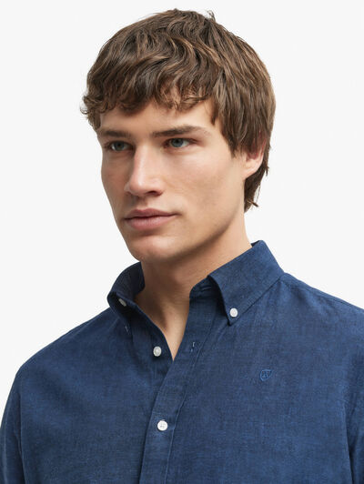 CAMISA LINO C.BOTON AZUL MARINO
