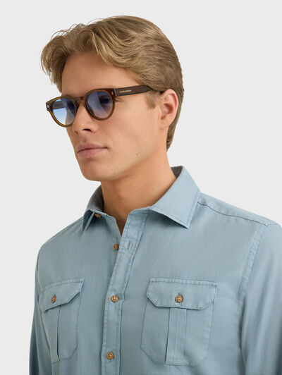 CAMISA PANAMA BOLSILLOS AZUL