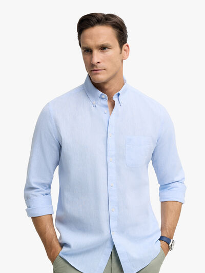 CAMISA LINO BOLSILLO AZUL