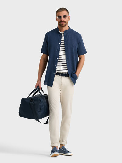 CAMISA LINO M.CORTA MAO AZUL MARINO