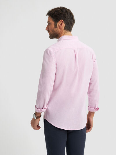 CAMISA LINO BOLSILLO ROSA