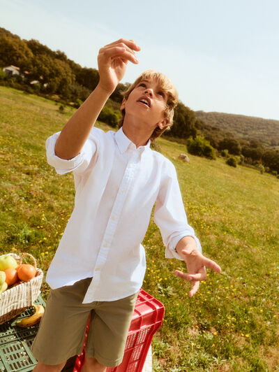 CAMISA LINO C.BOTON KIDS BLANCO