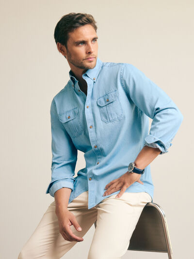 CAMISA DENIM BOLSILLOS CELESTE