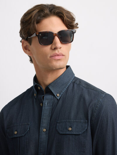 CAMISA DENIM BOLSILLOS AZUL MARINO