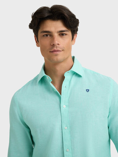 CAMISA LINO CHAMBRAY VERDE AGUA