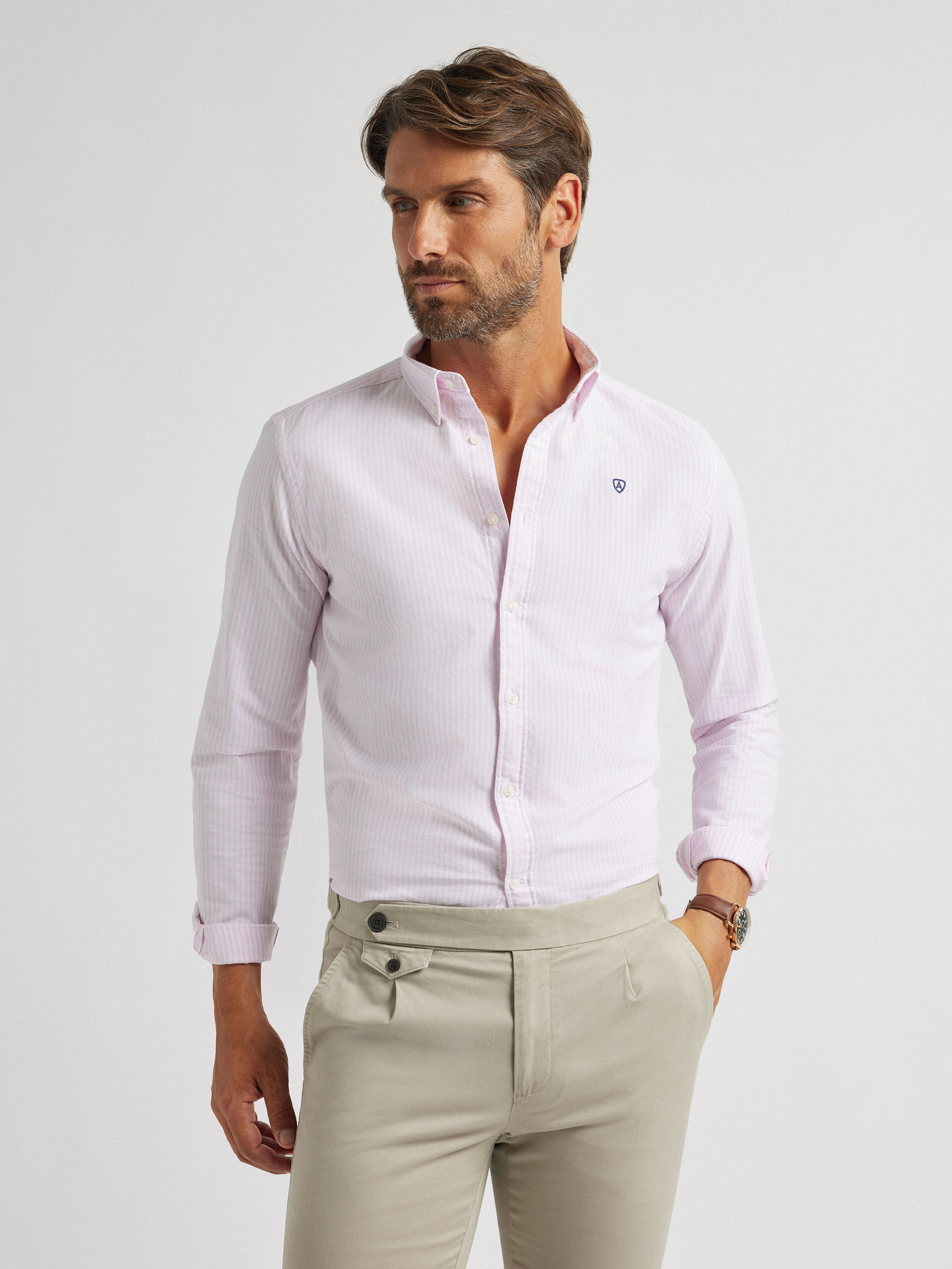 Camisa rayas sales rosa hombre