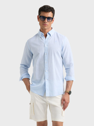 CAMISA LINO C.BOTON CELESTE