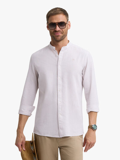 CAMISA LINO RAYAS MAO BEIGE