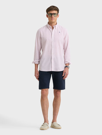 CAMISA LINO STRIPES BURDEOS