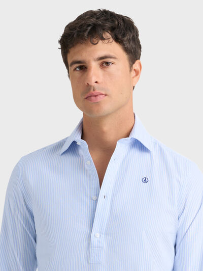 POLERA OXFORD RAYAS CELESTE