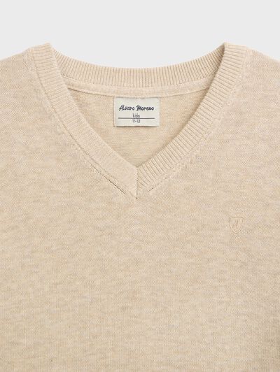 JERSEY V-NECK KIDS BEIGE