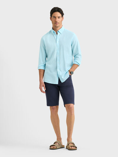 CAMISA LINO C.BOTON VERDE AGUA