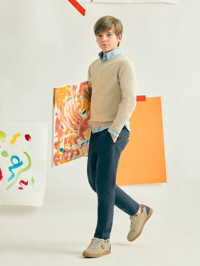 JERSEY V-NECK KIDS BEIGE