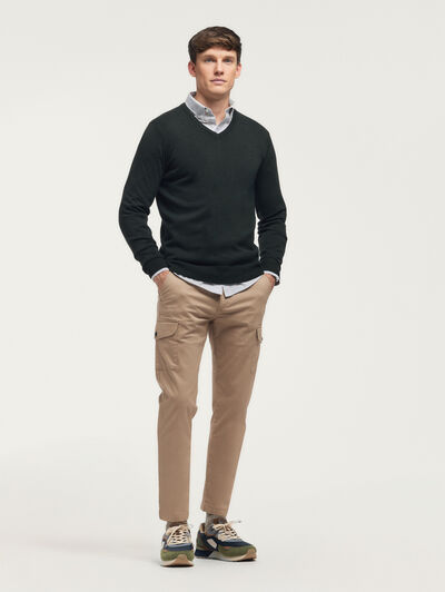 JERSEY V-NECK BASIC VERDE