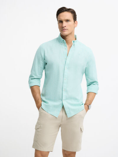CAMISA LINO C.BOTON VERDE