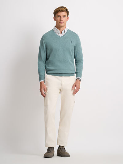 JERSEY V-NECK TRENDY TURQUESA