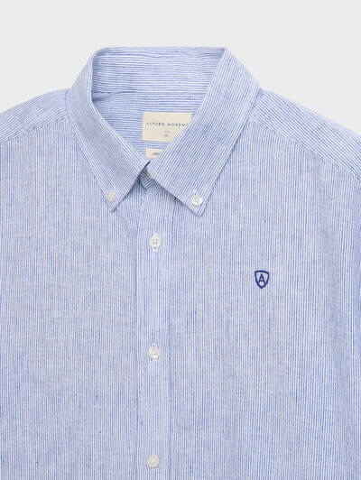 CAMISA LINO MIL RAYAS AZUL MARINO