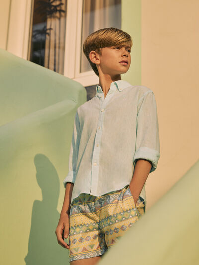 CAMISA LINO C.BOTON KIDS VERDE AGUA