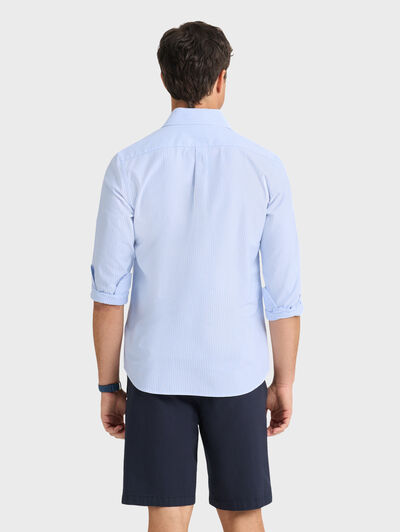 POLERA OXFORD RAYAS CELESTE