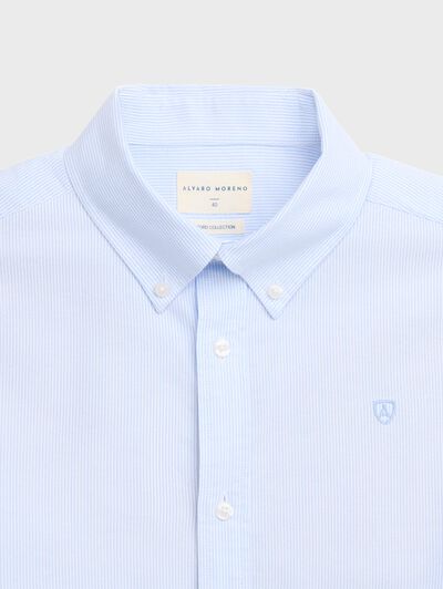 CAMISA OXFORD MIL RAYAS CELESTE