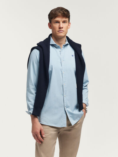 CAMISA DENIM JACK COLLAR CELESTE