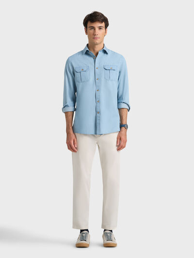 CAMISA DENIM BOLSILLOS CELESTE